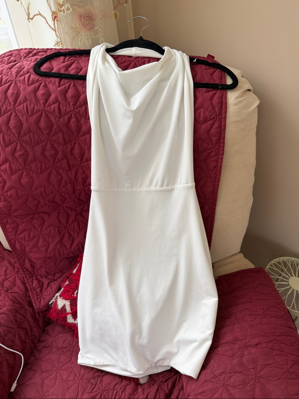SHEIN Cream Strapless Drape Halter Dress